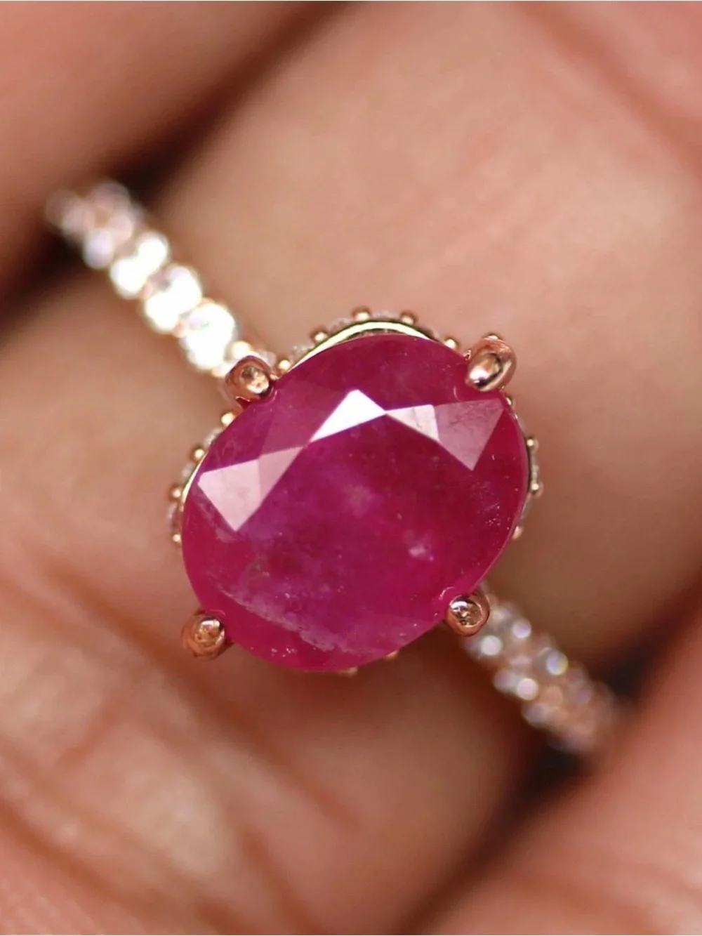 Stunning!!  2CT Natural Red Ruby with Hidden Halo Rose Gold over 925 Sterling